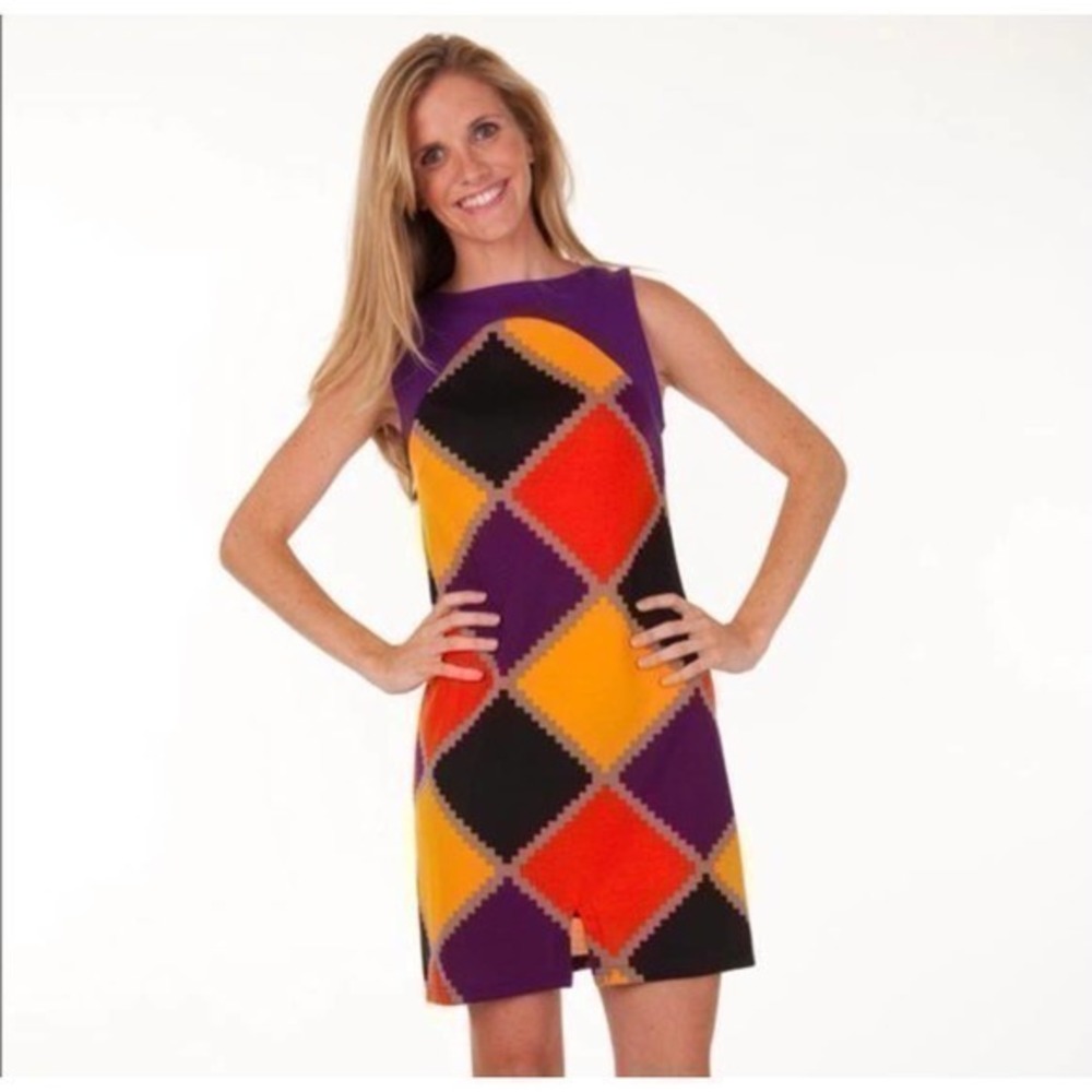 NWT Tracy Negoshian Jagged Diamonds Shift Dress sleeveless ponte knit XS